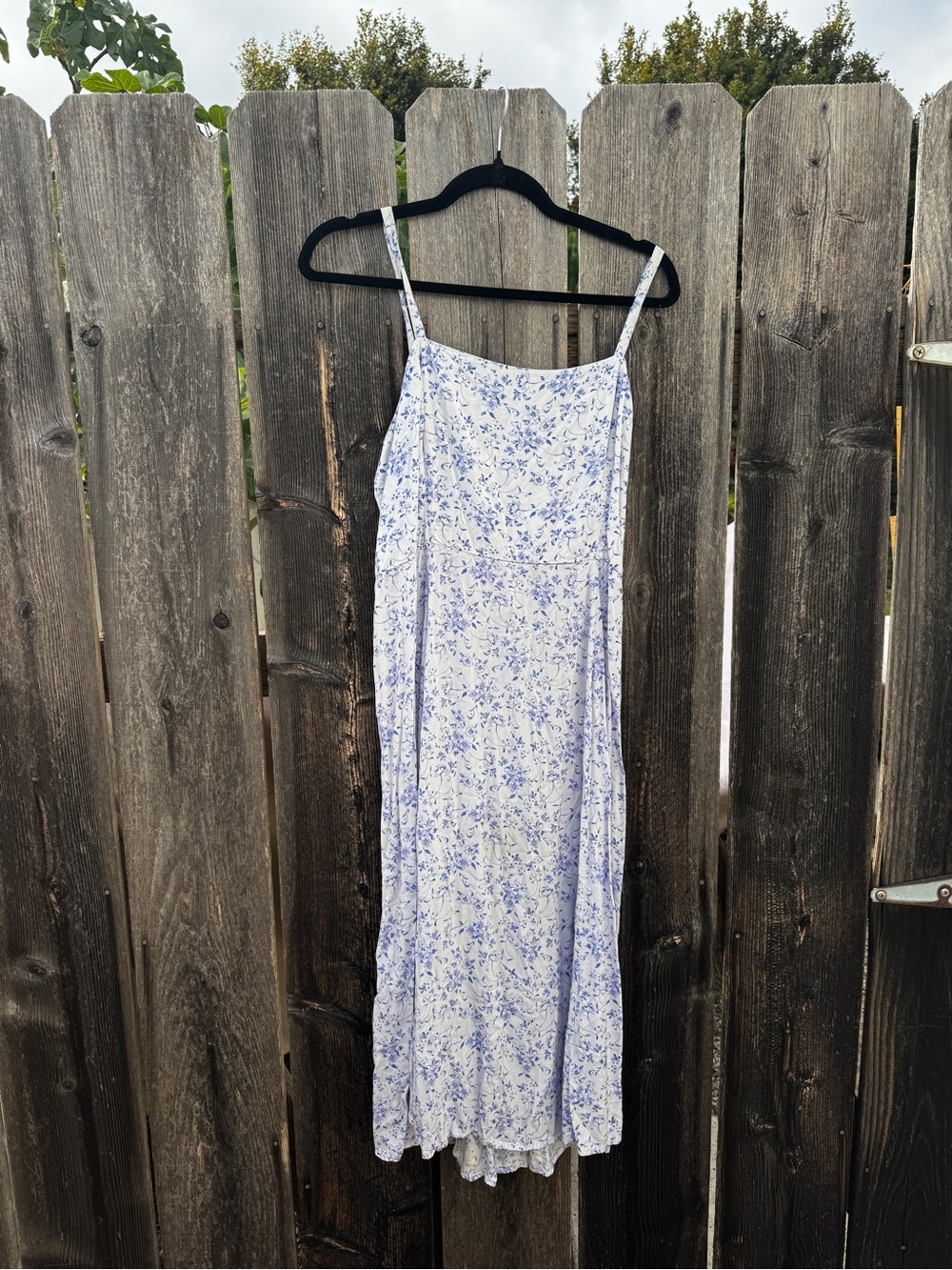 GAP White Slip Midi Dress with Blue Floral Print